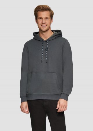 s.Oliver Hoodie mit Kängurutasche und Stickerei - schiefergrau