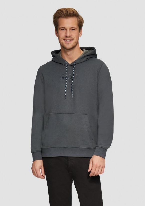 s.Oliver Hoodie mit Kängurutasche und Stickerei - schiefergrau