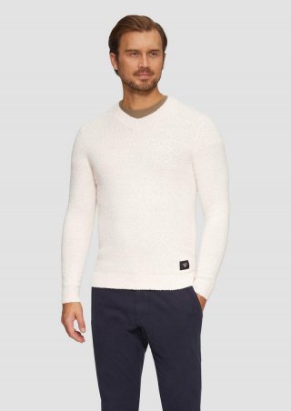 s.Oliver Strukturierter Baumwollpullover mit V-Ausschnitt - helles sand