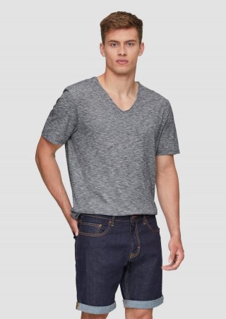 s.Oliver Meliertes T-Shirt mit V-Ausschnitt und Logo-Detail - schwarz