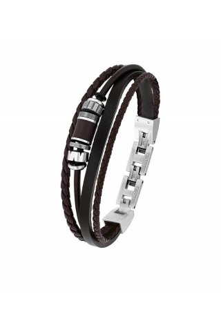 s.Oliver Lederarmband mit Beads-Detail - schiefergrau