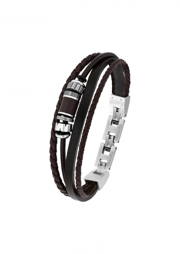 s.Oliver Lederarmband mit Beads-Detail - schiefergrau