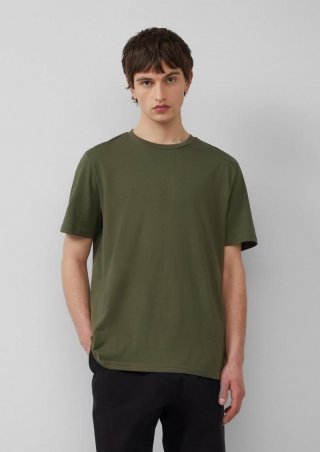s.Oliver Basic Rundhals T-Shirt mit Logo-Druck - olivgrün
