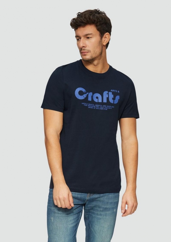 s.Oliver T-Shirt mit Crew Neck und Frontprint - navy