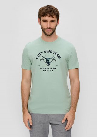 s.Oliver Baumwoll-T-Shirt mit frontseitigem Artwork-Print - ozeangrün
