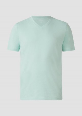 s.Oliver Jersey-T-Shirt mit V-Ausschnitt und Logo - minze