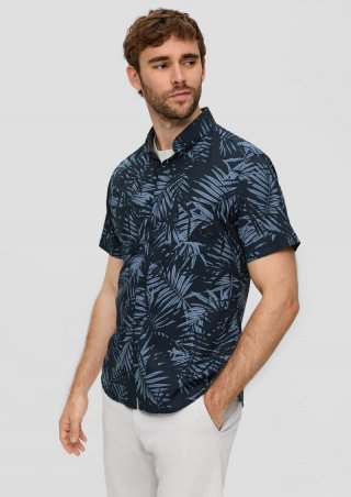 s.Oliver Kurzarmhemd mit Button-Down-Kragen - navy