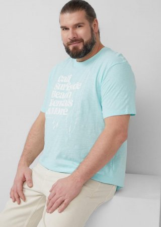 s.Oliver Baumwoll-T-Shirt mit Frontprint und Flammgarnstruktur - minze