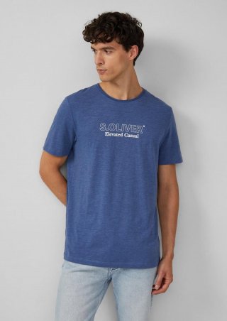 s.Oliver Meliertes T-Shirt mit Rollkante und Frontprint - blau
