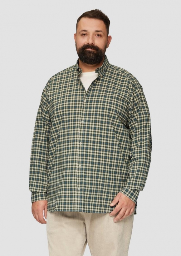 s.Oliver Hemd mit Button-Down-Kragen aus Baumwollstretch - olivgrün