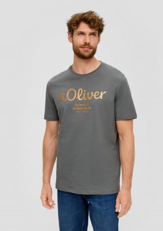 s.Oliver T-Shirt aus Baumwolle mit Label-Print - grau meliert