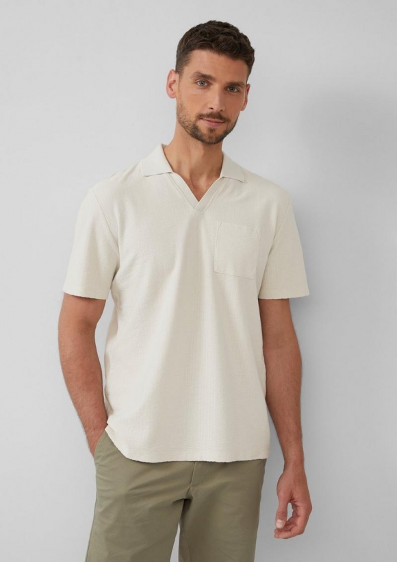 s.Oliver Poloshirt aus Struktur-Jersey mit Brusttasche - wollweiß