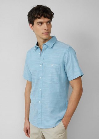 s.Oliver Slim Fit: Kurzarm-Hemd aus Baumwollstretch mit Flammgarnstruktur - pastelltürkis