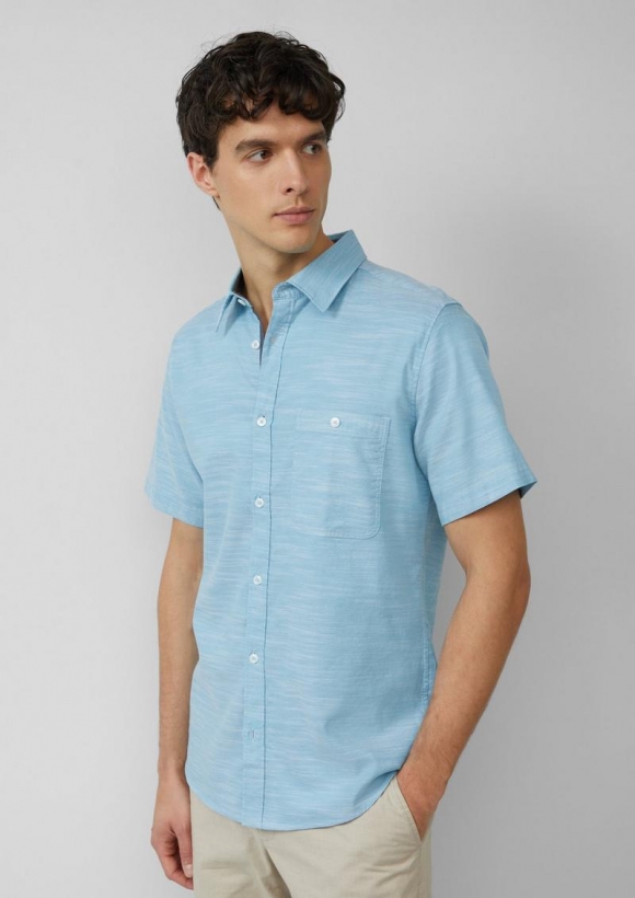 s.Oliver Slim Fit: Kurzarm-Hemd aus Baumwollstretch mit Flammgarnstruktur - pastelltürkis