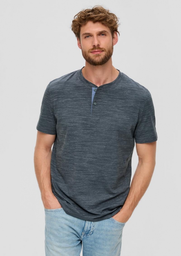 s.Oliver Meliertes T-Shirt mit Henley-Ausschnitt - schiefergrau