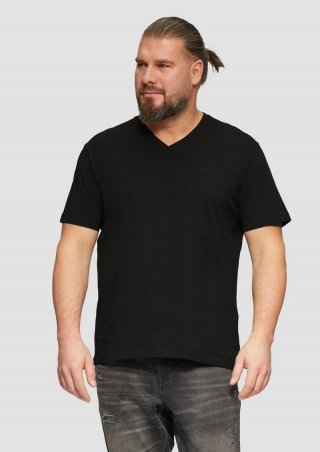 s.Oliver T-Shirt mit V-Ausschnitt und Logo-Print - schwarz