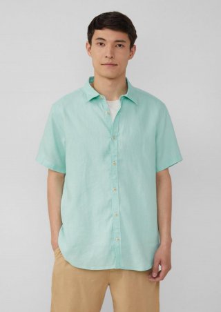 s.Oliver Regular Fit: Leichtes Kurzarmhemd aus 100% Leinen - minze