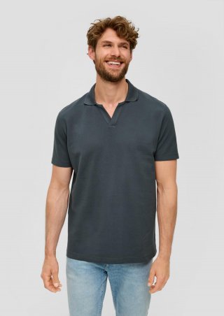 s.Oliver Poloshirt aus Baumwolle mit offenem Kragen - schiefergrau
