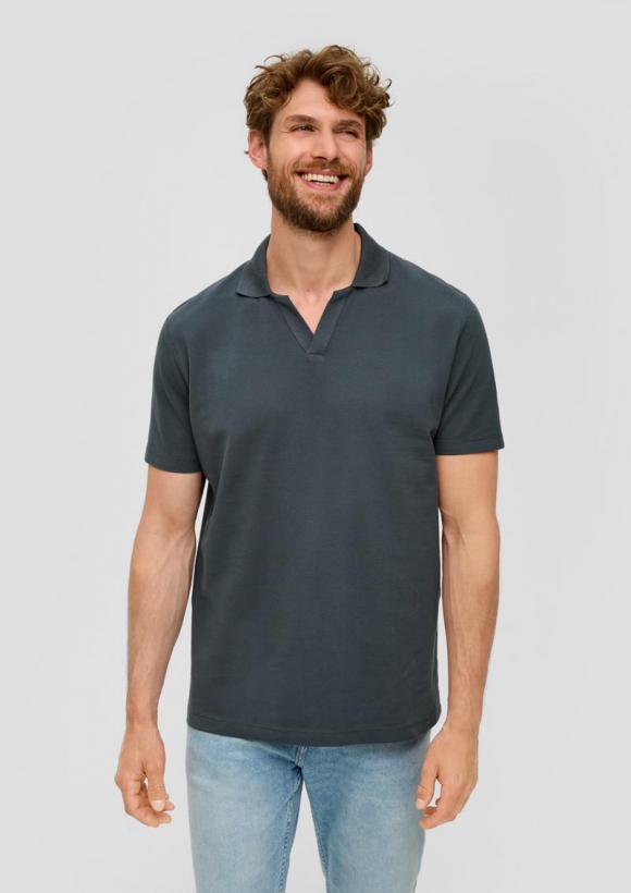 s.Oliver Poloshirt aus Baumwolle mit offenem Kragen - schiefergrau
