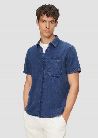 s.Oliver Regular Fit: Hemd mit Fischgrat-Muster und Used Effekt - blau