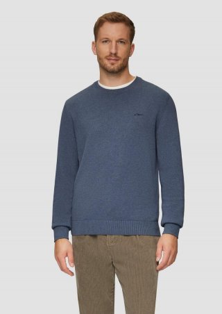 s.Oliver Wärmender Baumwollpullover mit Logo-Stickerei - blau