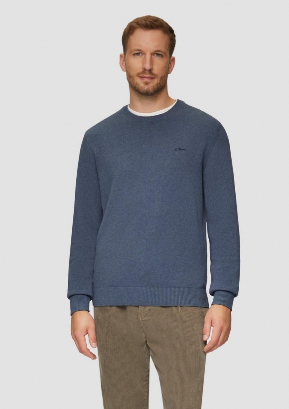 s.Oliver Wärmender Baumwollpullover mit Logo-Stickerei - blau