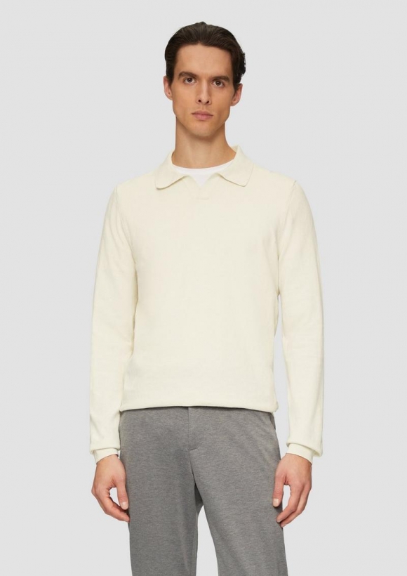 s.Oliver Strickpullover mit Polokragen und Seide - wollweiß