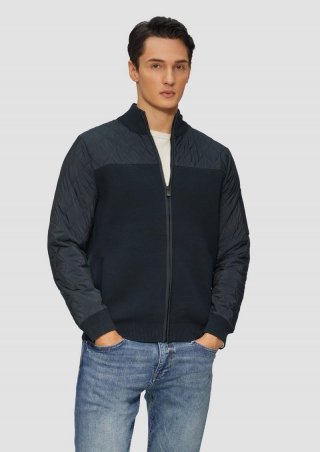 s.Oliver Strickjacke aus Fabricmix mit Ärmeltasche - navy