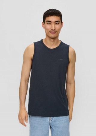 s.Oliver Baumwoll-Tanktop mit Flammgarnstruktur - navy