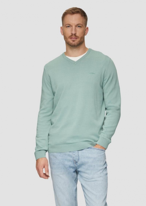 s.Oliver Strickpullover mit Logo-Stickerei - salbeigrün