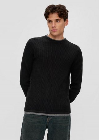 s.Oliver Strickpullover in Layering-Optik - schwarz