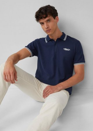 s.Oliver Piqué-Poloshirt mit Kontrastdetails und Logo - tiefblau