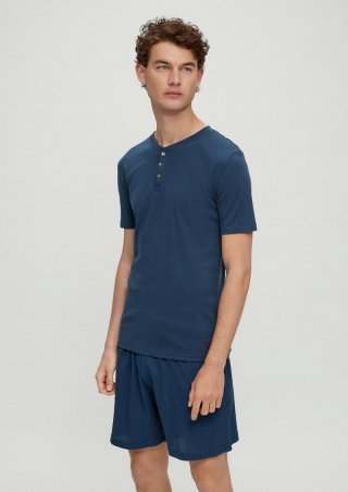 s.Oliver Pyjama-Shirt mit Knopfleiste - dunkelblau
