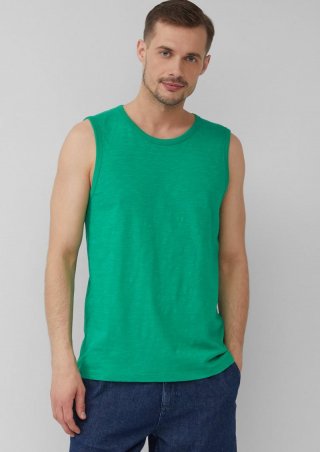 s.Oliver Baumwoll-Tanktop mit Flammgarnstruktur - grün