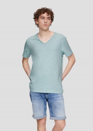 s.Oliver Meliertes Baumwollshirt mit V-Ausschnitt - helles türkis