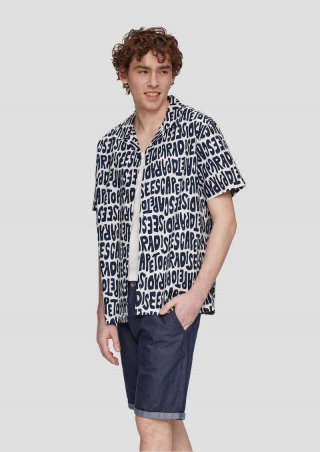 s.Oliver Kurzarmhemd mit All-over-Print - tiefblau