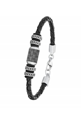 s.Oliver Armband aus Leder und Edelstahl - schwarz