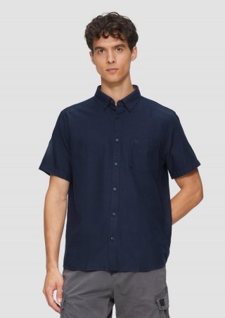 s.Oliver Regular Fit: Kurzarm-Hemd aus Lyocellmix mit Button-Down-Kragen - tiefblau