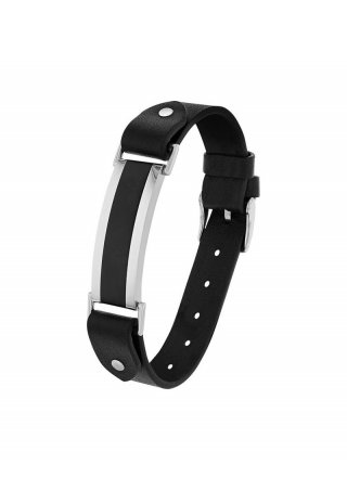 s.Oliver Lederarmband mit Ident-Platte - schwarz