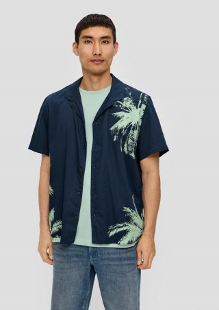 s.Oliver Kurzarmhemd mit Frontprint aus Baumwollmix - navy