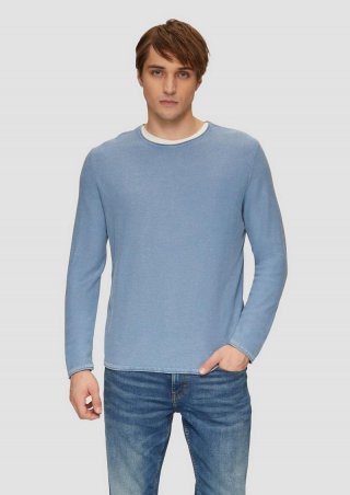 s.Oliver Gewaschener Feinstrickpullover mit Rollkante - hellblau