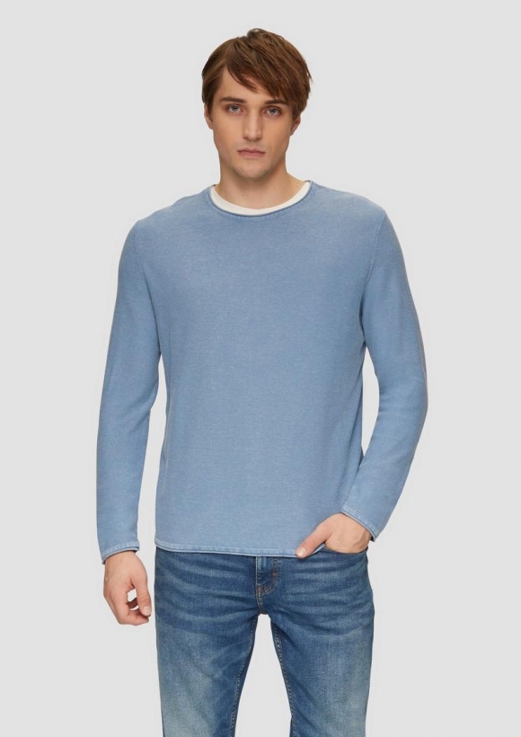 s.Oliver Gewaschener Feinstrickpullover mit Rollkante - hellblau