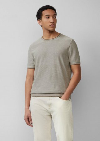 s.Oliver Gestreiftes Strick-T-Shirt aus Leinenmix - sandstein