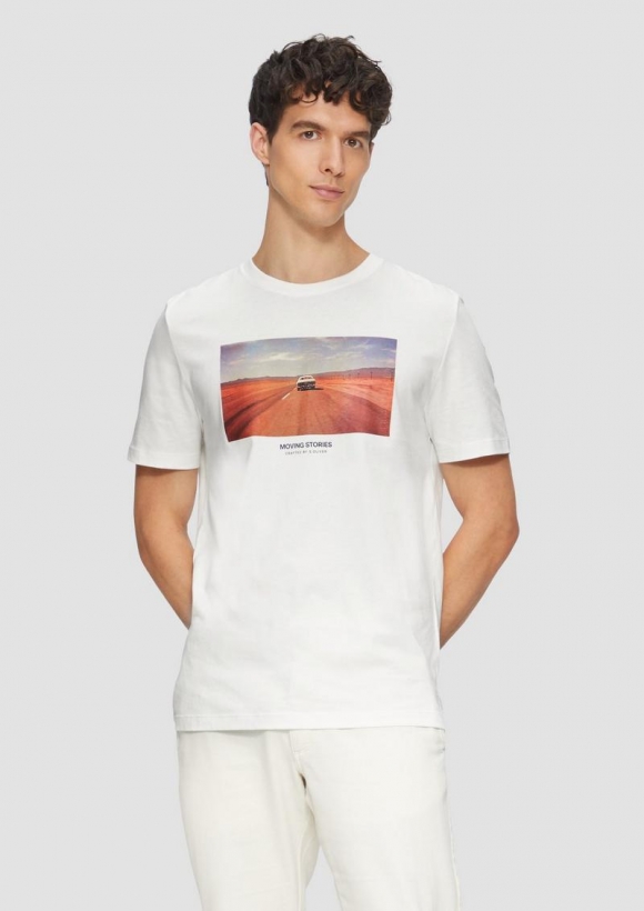s.Oliver Baumwoll-T-Shirt mit Fotoprint - weiß