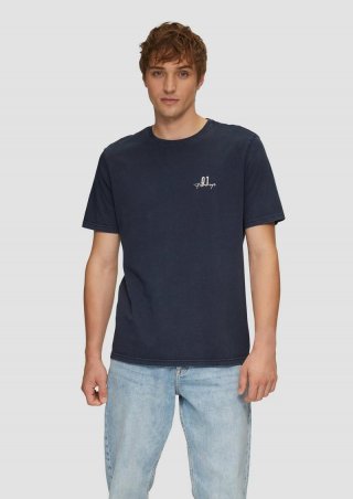 s.Oliver Gewaschenes T-Shirt mit Front- und Rückenprint - tiefblau