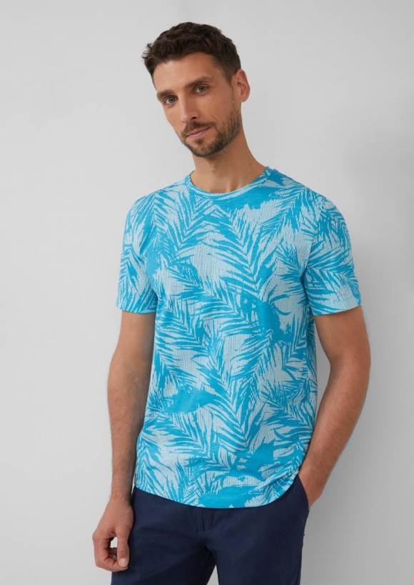 s.Oliver T-Shirt mit Crew Neck und All-over-Print - pastelltürkis