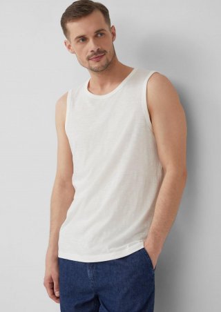 s.Oliver Baumwoll-Tanktop mit Flammgarnstruktur - weiß