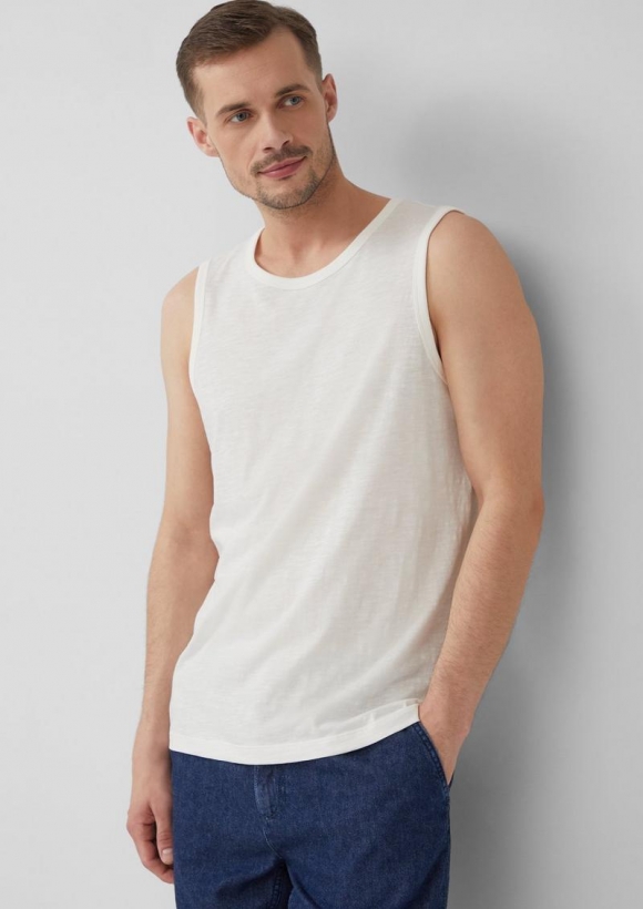 s.Oliver Baumwoll-Tanktop mit Flammgarnstruktur - weiß