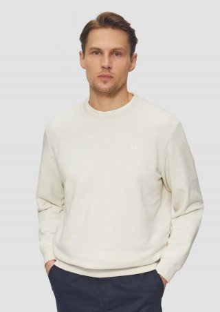 s.Oliver Crew Neck-Sweatshirt aus Baumwollmix mit Logo-Stickerei - wollweiß