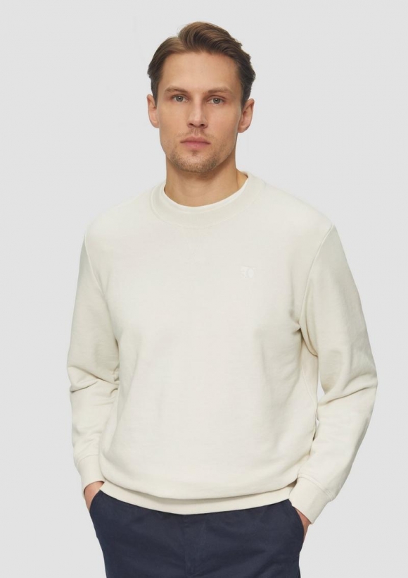 s.Oliver Crew Neck-Sweatshirt aus Baumwollmix mit Logo-Stickerei - wollweiß